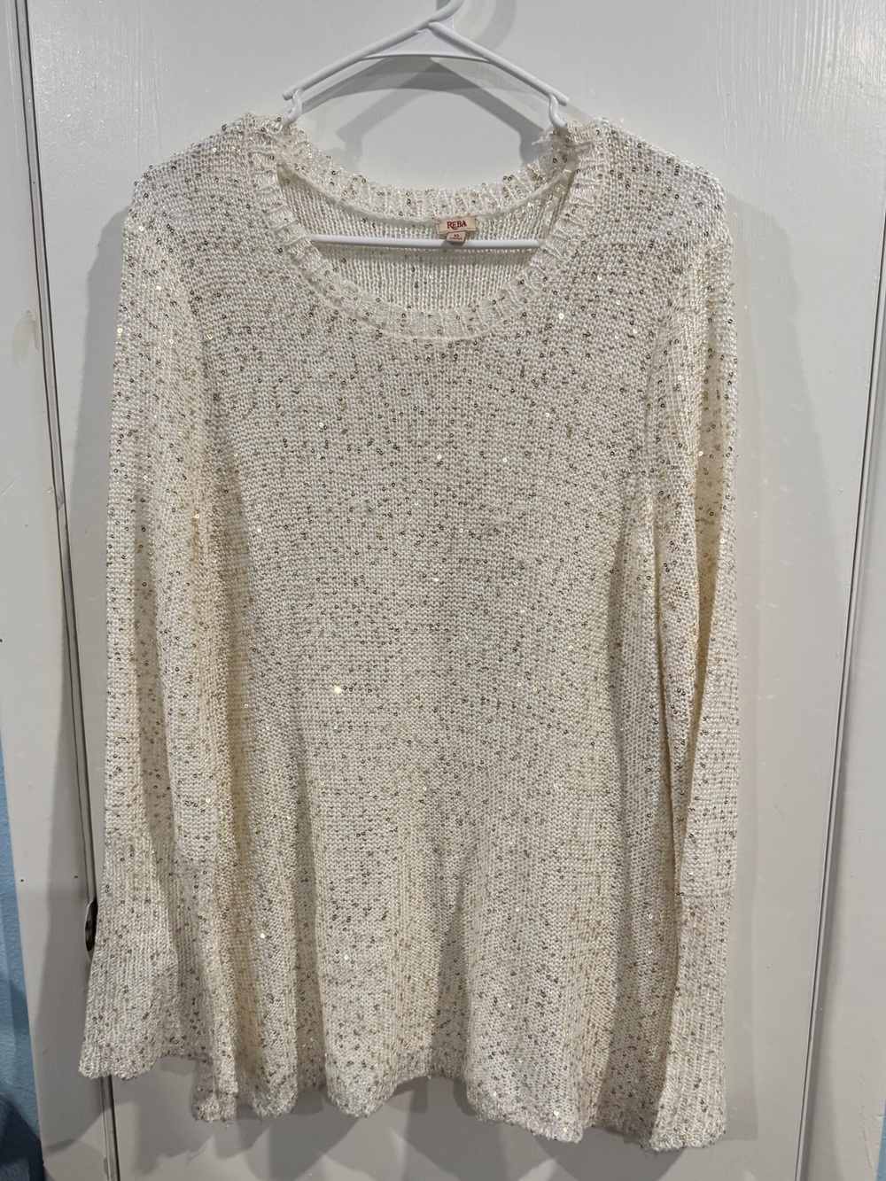 REBA women XL Cream Sequin Knit Sweater fall outdoor